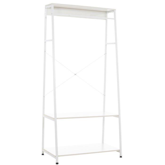 Meuble de rangement entree porte vêtements etagere penderie en bois blanc et metal blanc 10_0003598 Meuble de rangement entree porte vêtements etagere penderie en bois blanc et metal blanc 10_0003598