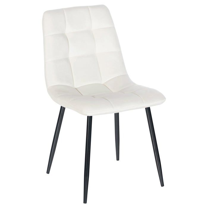 Chaise de salle a manger x1 coutures forme carrees en velours blanc creme pieds en metal noir 10_0001959 Chaise de salle a manger x1 coutures forme carrees en velours blanc creme pieds en metal noir 10_0001959