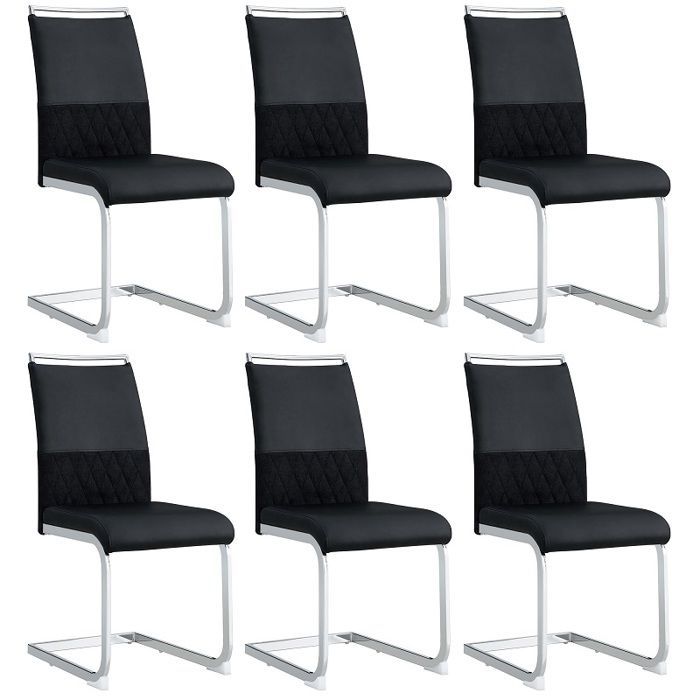 Lot De 6 Chaises De Salle À Manger À Dossier Haut En Cuir Synthétique PU Et Lin Structure En Métal Chaises De Cuisine Lot De 6 Chaises De Salle À Manger À Dossier Haut En Cuir Synthétique PU Et Lin Structure En Métal Chaises De Cuisine