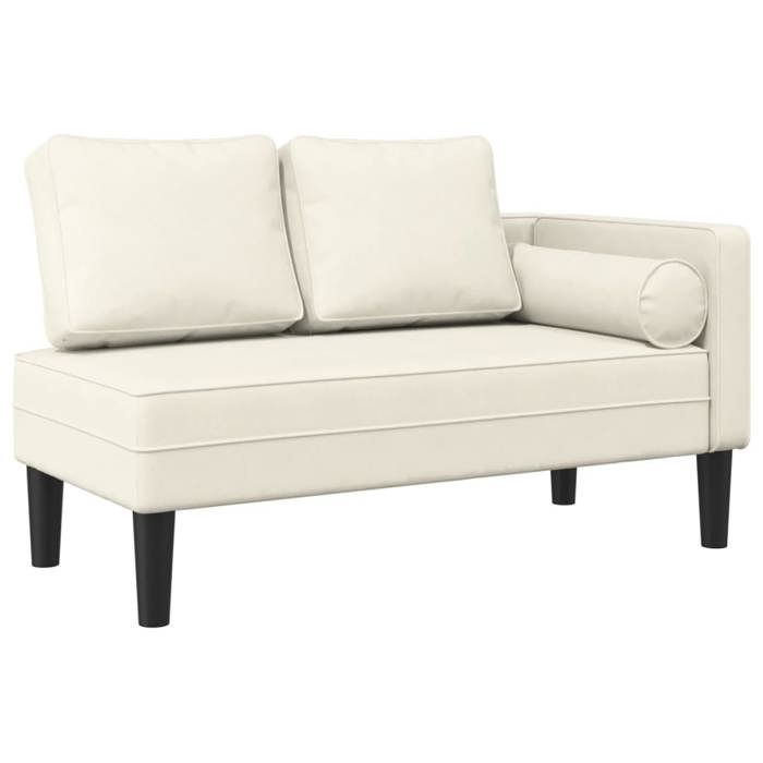 Meridienne chaise longue canape pour interieur avec coussins en velours creme DEC026070 Meridienne chaise longue canape pour interieur avec coussins en velours creme DEC026070