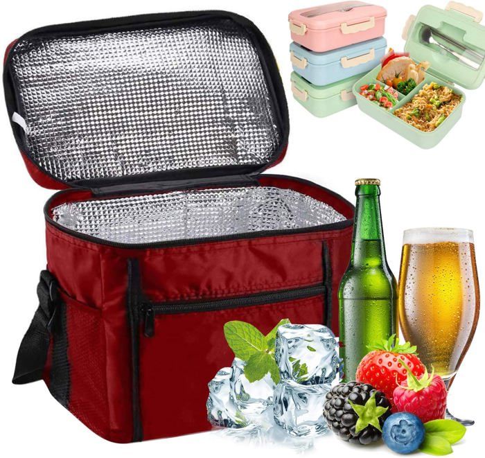 Sac Isotherme Lunch Bag 10L Sac-Glacière Cooler Bag Sac de Repas pour Déjeuner/Travail/Ecole/Plage/Pique-Nique Rouge