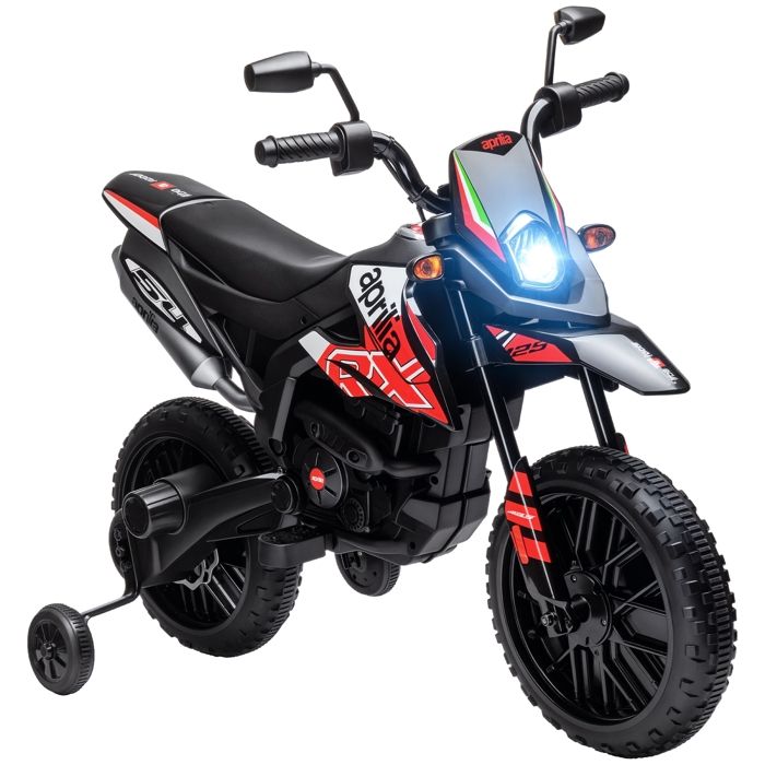 Moto électrique enfants - AIYAPLAY - sous licence Aprilia - 2 moteurs 12V roues dentraînement lumière LED musique - rouge