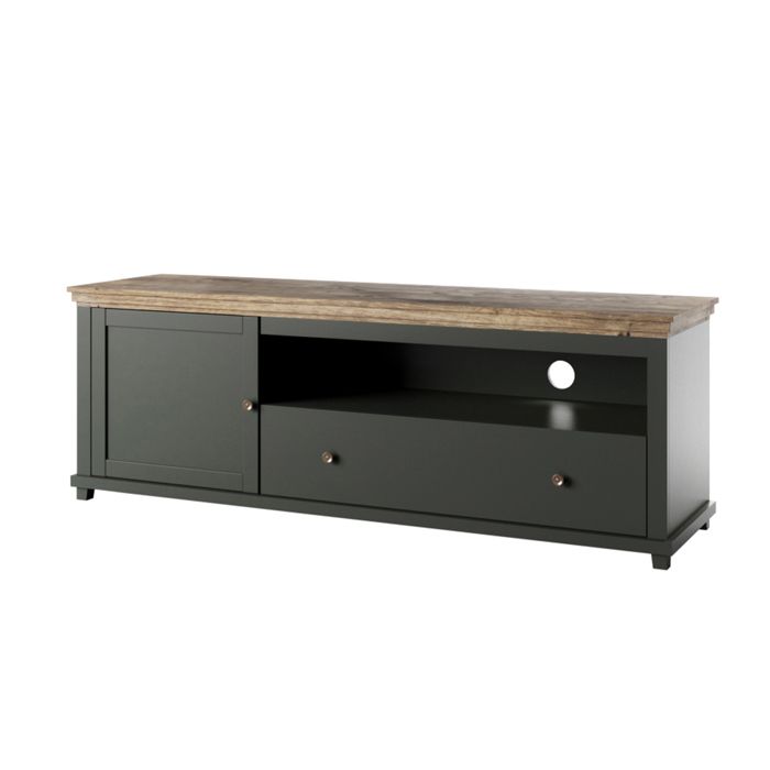Meuble TV 1 porte 1 tiroir Petits-meubles - Martin - 181 x 49 x 61cm - Vert et bois