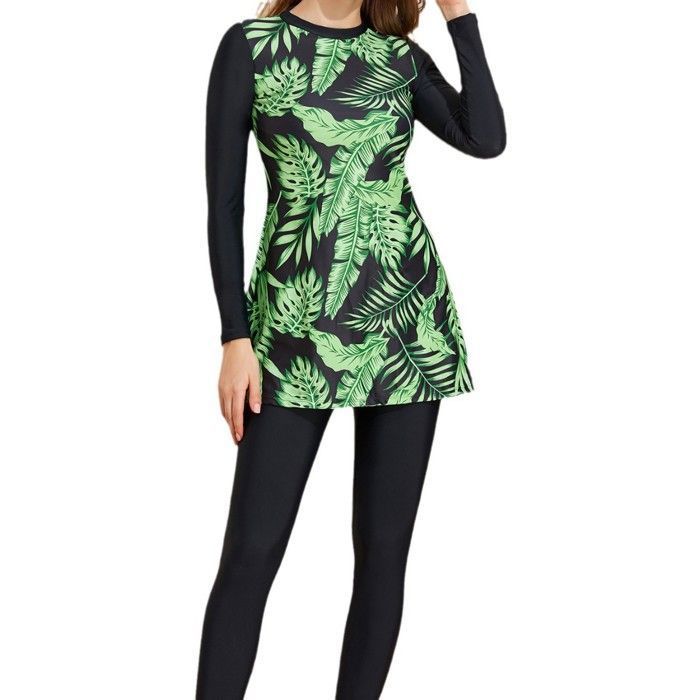 Burkini 3 Pièces Maillot De Bain Musulman Femme – Manches Longues, Hijab Amovible, Tissu Élastique Confortable