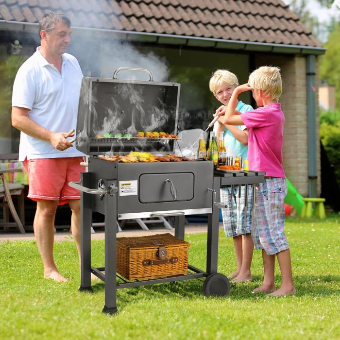 Barbecue Charbon de Bois BBQ SmokerChariot à BarbecueBarbecue FumoirGrill à Charbon de Bois avec Couvercle