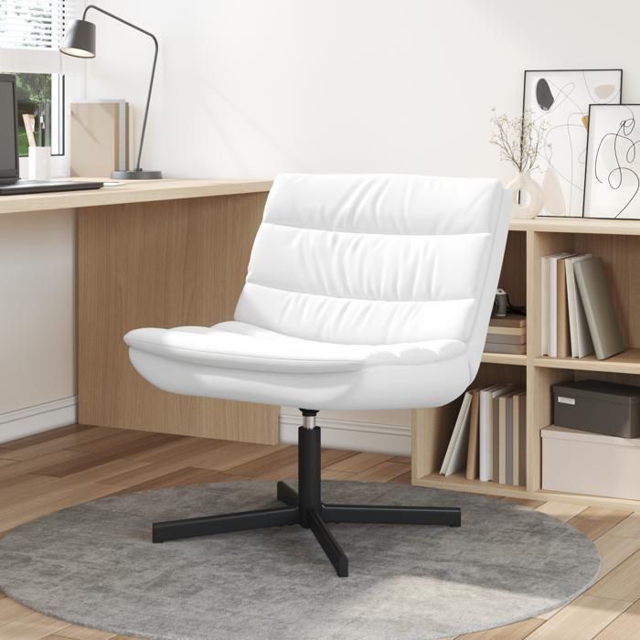 Moderne Chaise pivotante Fauteuil relaxation Blanche Tissu polyester Cadre en métal Moyenne - Fauteuil TV/Salon FR(77661898)