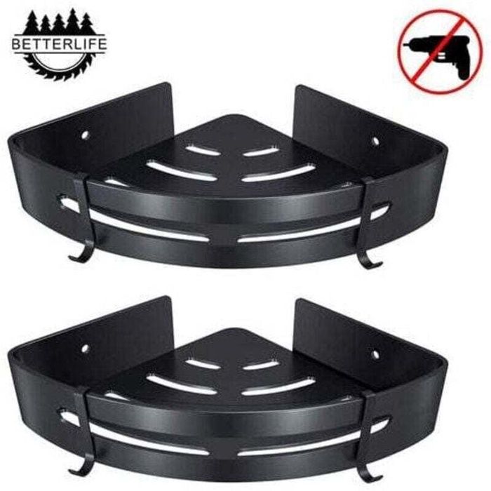 Étagère de douche murale autocollante AIMOONSA en aluminium noir — 2 niveaux 18 kg sans perçage