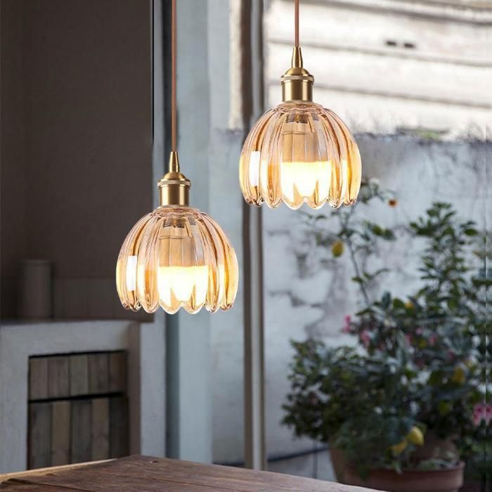 Lustre suspendu - SMOTOP - Abat-jour verre ambre - 2 pièces - Douille E27