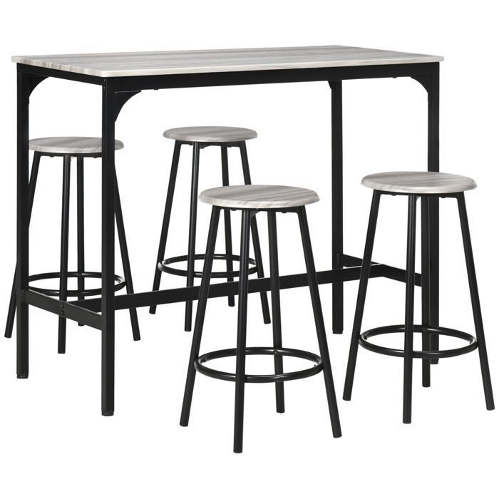 MEUBLES COSY Ensemble de table haute avec quatre tabourets au design industriel gris en métal MEUBLES COSY Ensemble de table haute avec quatre tabourets au design industriel gris en métal