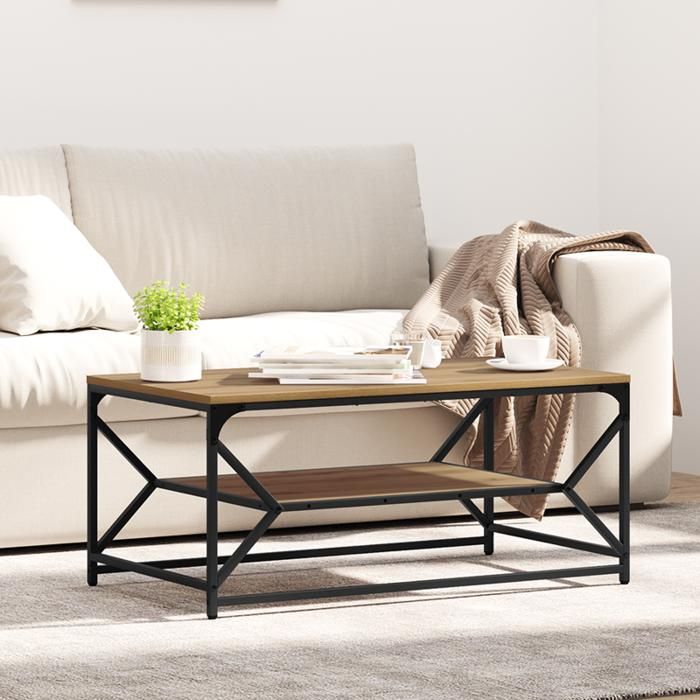 Table basse - Chêne artisan - 90x50x40 cm - Rectangulaire - Finition mate