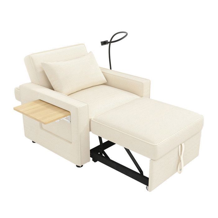 Canapé-lit pliant multifonctionnel avec port de chargement USB et support de téléphone portable fauteuil inclinable Beige