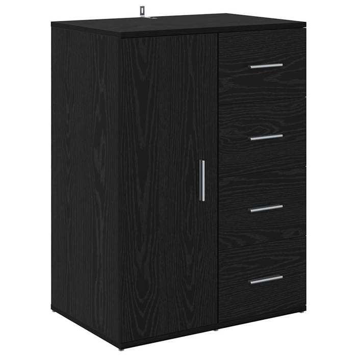 Buffet en bois dingénierie - GKO - Chêne noir - 59x39x80 cm - Avec tiroir - 1 porte à charnières - Assemblage requis