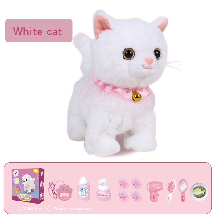 Jouet en peluche chat qui marche, chat interactif électrique, Animal en peluche, queue de miau, tête de soufflage, jouet pour animaux de compagnie, cadeau pour enfants, nouvelle collection