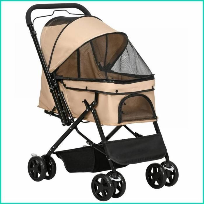 Chariot pour animaux - Sunjet - Pour petits chiens et chats pliable stable - Brun clair