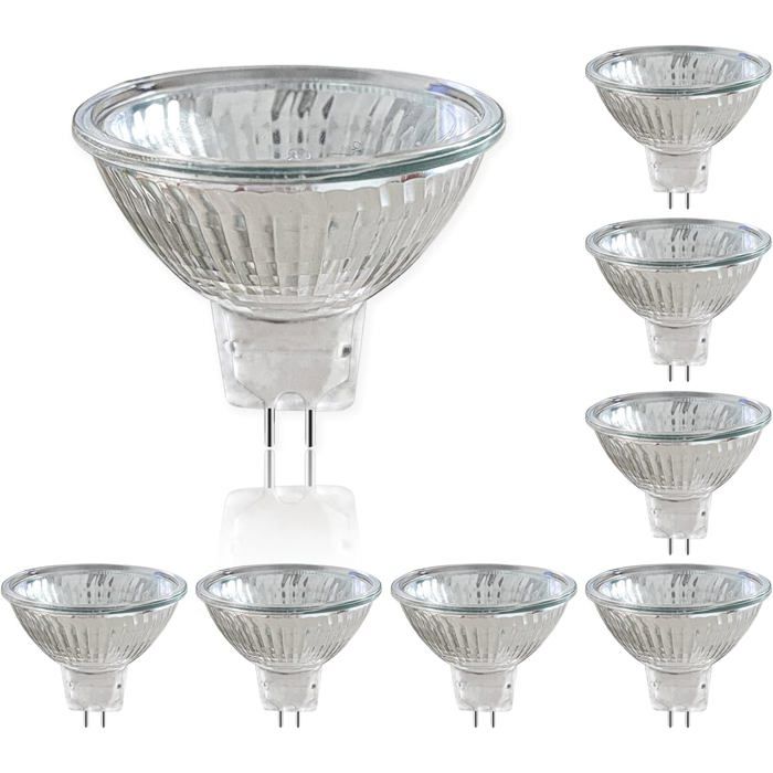 Ampoule halogène dimmable-Lot de 8 ampoules halogènes GU5.3 MR16 12V 50W 2700K dimmables 36° pour spots et projecteurs