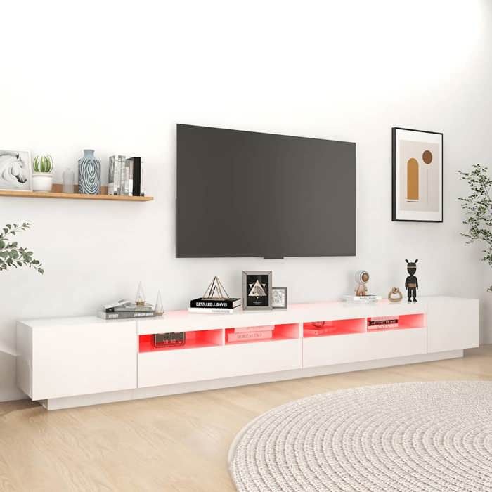 SALE Janvier MODERNE Table TV - MGH - Buffet TV - MEUBLE HIFI - avec lumières LED - Blanc 300x35x40 cm TT5216