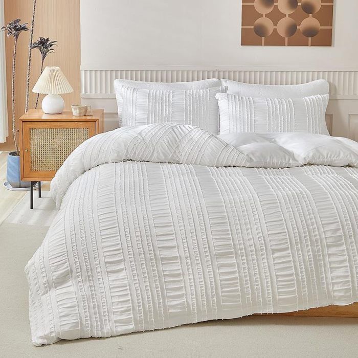 Housse de Couette 220x240 à Volants Blanc - Parure de lit 2 Personne multicolore PARURE DE COUETTE
