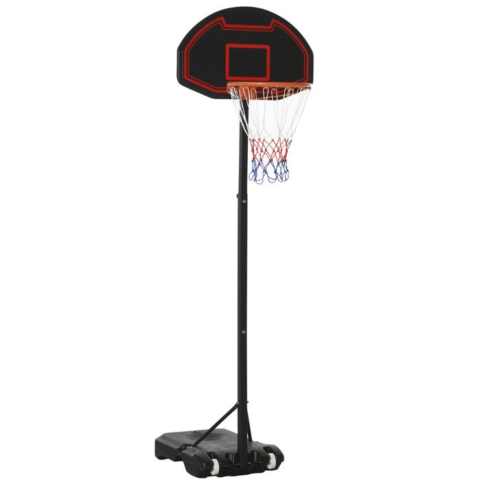 Panier de basket extérieur réglable - Hauteur réglable 195-250 cm - Pour enfants 8-14 ans - Noir - Acier robuste