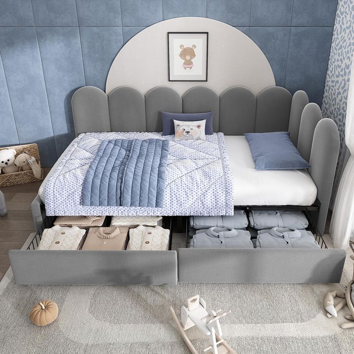Lit simple rembourré tiroirs rangement canapé lit 90x190 cm sommier lattes gris sans matelas Lit simple rembourré tiroirs rangement canapé lit 90x190 cm sommier lattes gris sans matelas