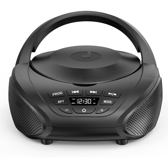 Boombox Lecteur CD Portable avec Radio FM Haut-parleurs Stéréo Écran LCD Entrée AUX 3 5 mm et Prise Casque Noir