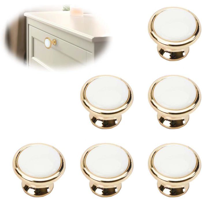Poignee de Meuble Poignee Meuble Dorée Bouton de Porte Blanc Bouton Porte Placard avec Vis de Montage Poignee de Porte Ronde
