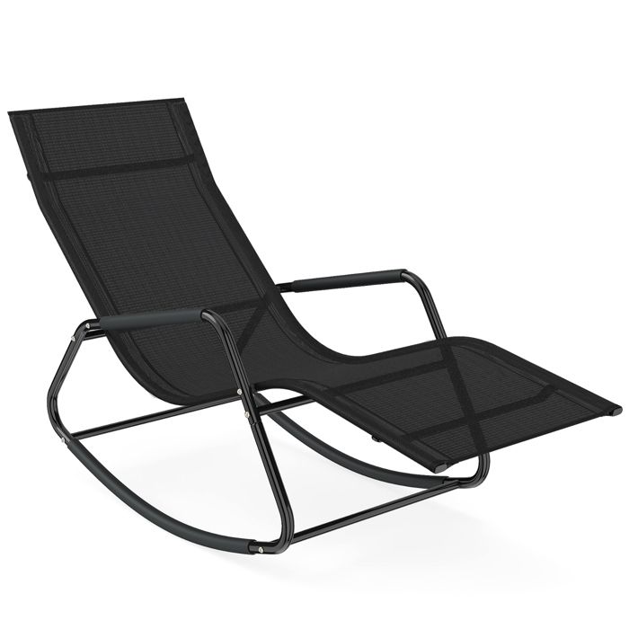 Chaise Longue COSTWAY à Bascule Jardin Extérieur - Bain de Soleil à Bascule 143x57x86cm - Tissu Respirant - 160kg - Gris