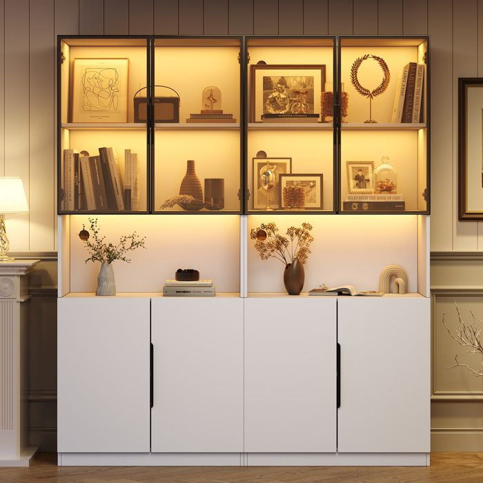 Vitrine moderne avec éclairage LED - Dimensions 160x30x200 cm - Éclairage LED réglable - Portes en verre trempé