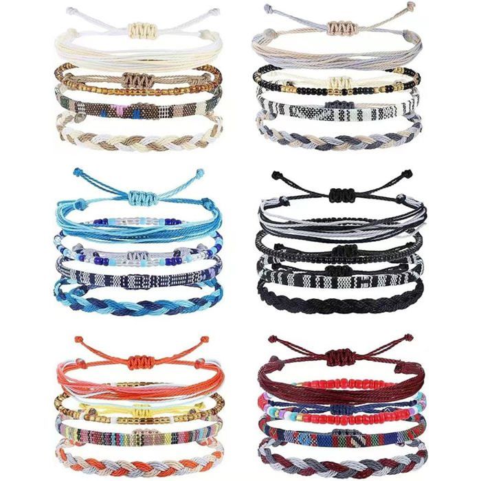 24 Pièces Bracelet Bresilien Femme Fille Bracelets Plage Faits À La Main Réglable Bracelets Tissu Cordon Bracelet De Chevill[PP166]