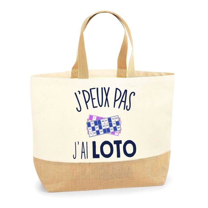 Sac cabas - PLANETEE - J’Peux Pas J’ai Loto (design imprimé) - Jute naturel - Grande contenance - Imprimé en France