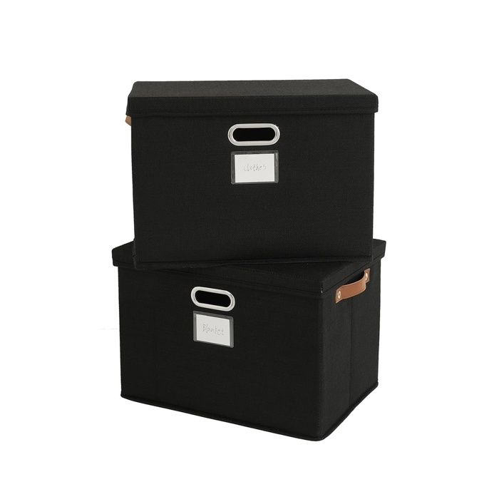 Boîtes de rangement avec couvercle 2PCS en tissu Grandes boîtes de rangement pliables Boîtes de rangement Noir HOUSSE DE RANGEMENT