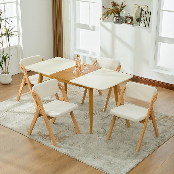 lot de 4 Chaises pliantes empilables hêtre  assise rembourrée beige multi usages domestique évènement 52x60x78cm Sans Table