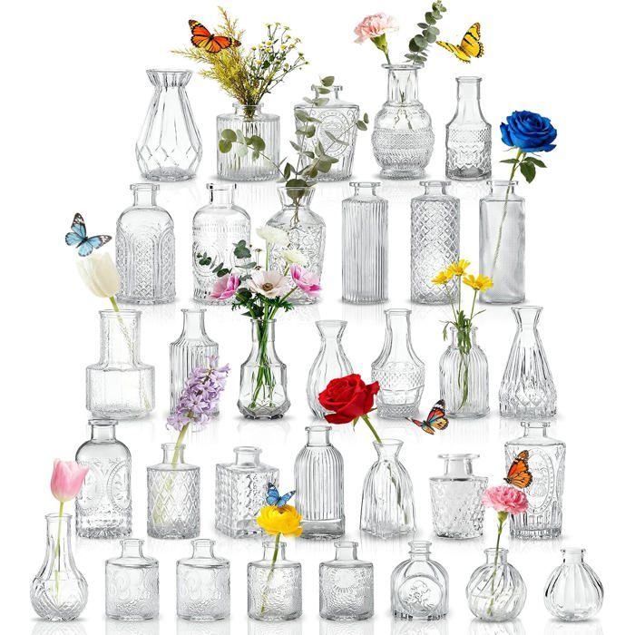 Lot De 33 Vases À Boutons Mini Vases À Fleurs Pour Centres De Table Petits Vases Transparents Pour Fleurs Pour Décorations