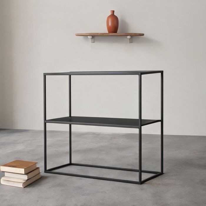 Console murale en acier noir 90x30x75 cm – 2 étagères ouvertes capacité 20 kg protection anti-basculement
