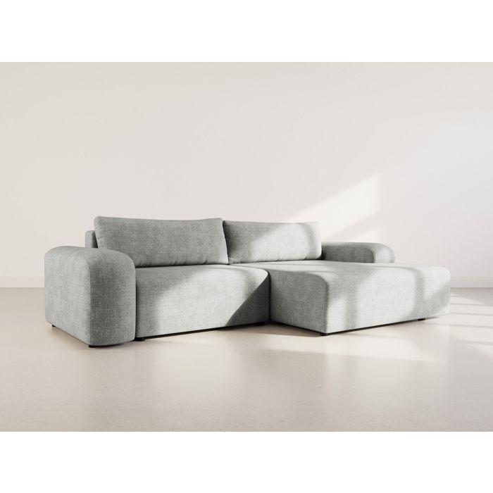 Rebecca - canapé dangle droit 4 places convertible avec coffre en velours texturé - Gris