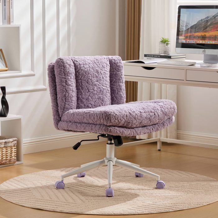 Chaise de bureau pivotante réglable en hauteur à roulettes dossier rembourré large assise tissu violet