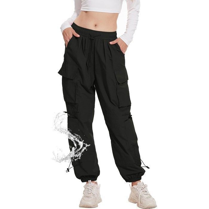 Pantalon Cargo Femme Imperméable Noir XL - Trekking Randonnée Streetwear Y2K 6 Poches Nylon Softshell Séchage Rapide Coupe