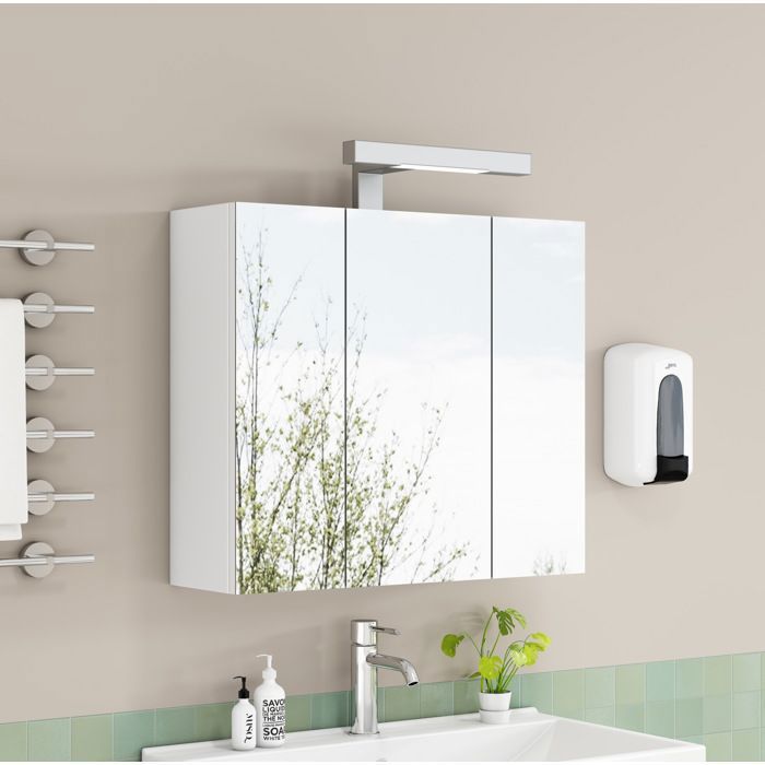 MEUBLIV Armoire à pharmacie murale 60 cm 3 portes LED prise française blanc