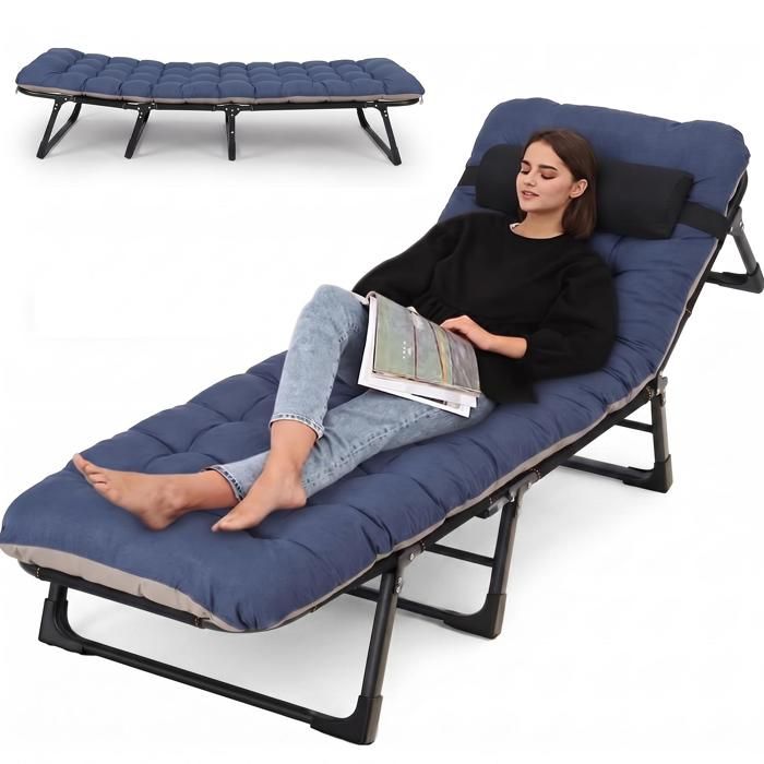 Koioplie Lit de camp pliant adulte avec matelas cadre acier robuste Oxford 600D pour camping randonnée voyage 200CM