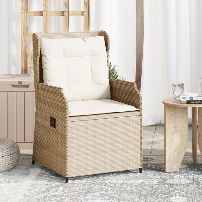 vidaXL Chaises Inclinables Jardin Lot 2 Coussins Beige Rotin Fauteuil Relax Transat Terrasse Balcon