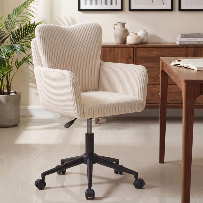 Chaise de bureau ZACK en velours côtelé avec coussin pivotante et hauteur réglable à roulettes