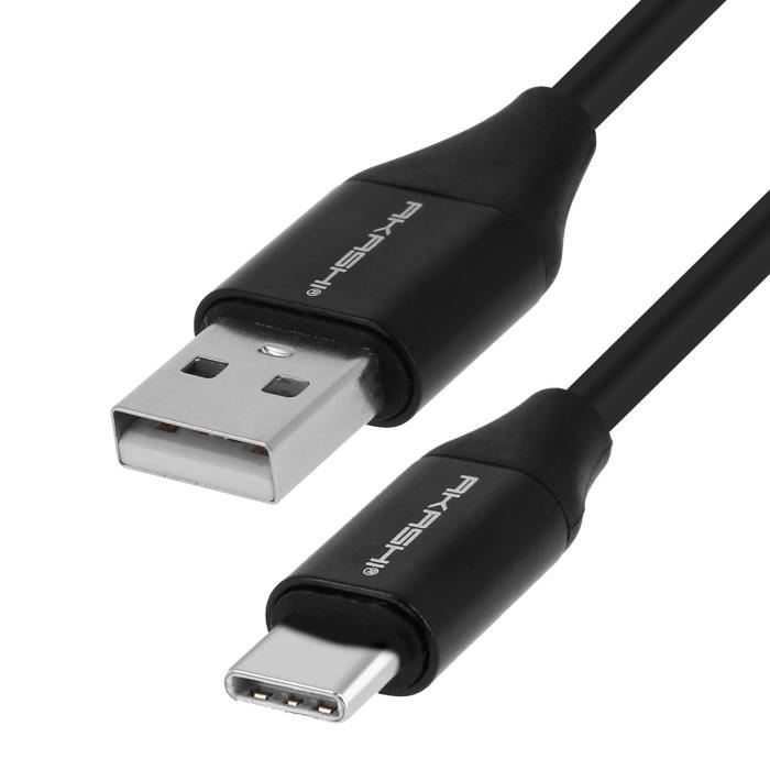Câble USB vers USB type C - Akashi - 2m - Noir - Charge rapide
