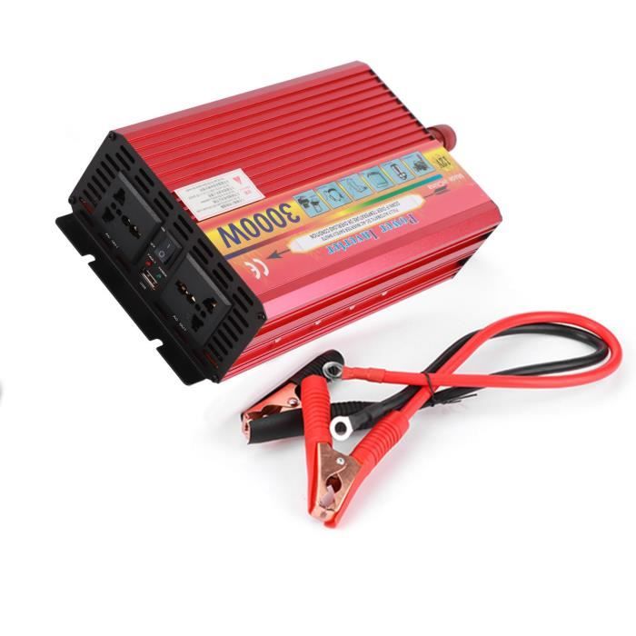 Onduleur 3000W Voiture - Convertisseur 12V DC Vers 220V AC Sinusoïdal - Prise + USB - Ventilateur Silencieux - Camping