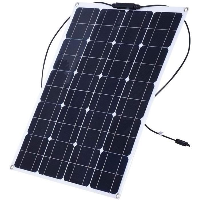 Panneau Solaire 130W Monocristallin - Cadre Aluminium Noir, 12V/24V, Pour Camping-car, Bateau, Balcon (haute Efficacité 25%+)