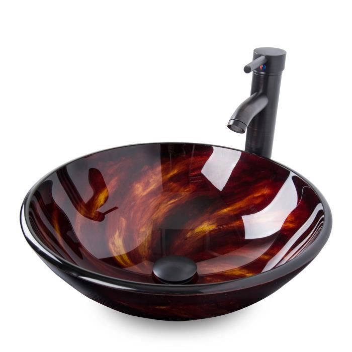 Vasque à Poser Céramique Lavabo pour Salle de Bain - rouge-marron