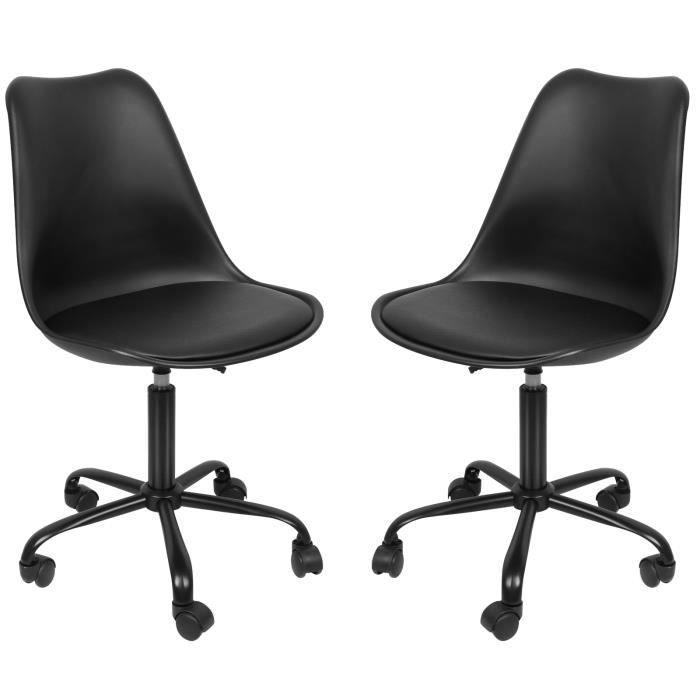 Chaise de bureau à roulettes tulipe en PP noir - Viyiduo - Lot de 2 - Contemporain - Design - Intérieur