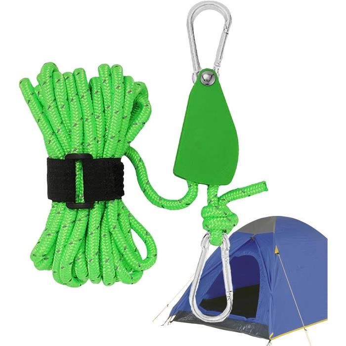 Lot De 4 Cordes De Camping Avec Poulie à Cliquet - Longueur 6,6 Pieds (2m) - Pour Tente, Réglage Facile, Noir