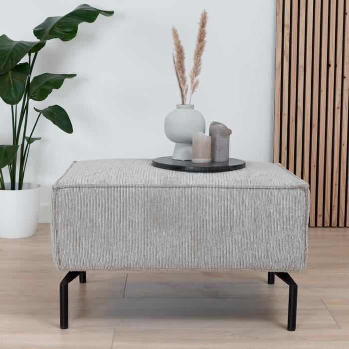 Pouf scandinave Livin24 Kansas taupe en tissu côtelé - 1 place - 90cm - Beige