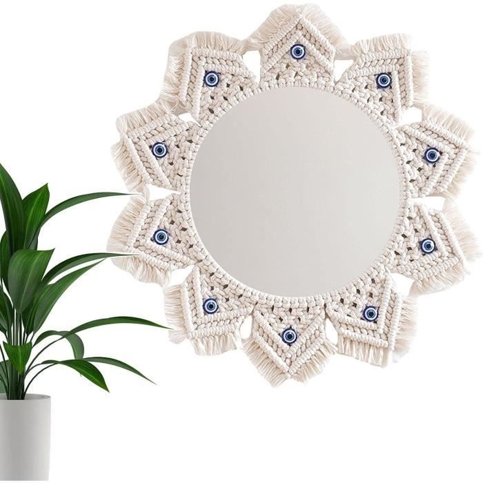 Miroir Mural Boho Macramé Avec Franges - Décor Round Vintage Pour Salon Ou Chambre