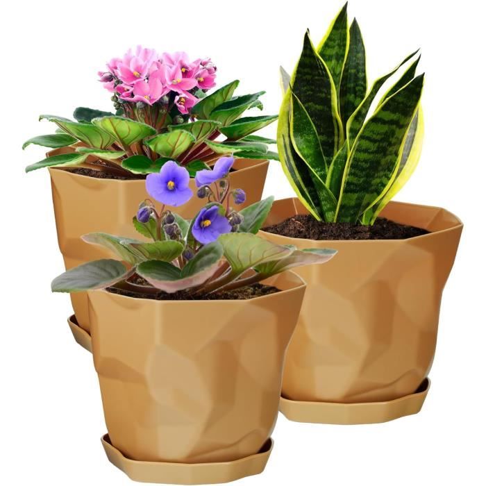 Lot De 7 Pots De Fleurs Gardrium Avec Soucoupes - Plastique Noir 10 à 17,5cm - Trou De Drainage