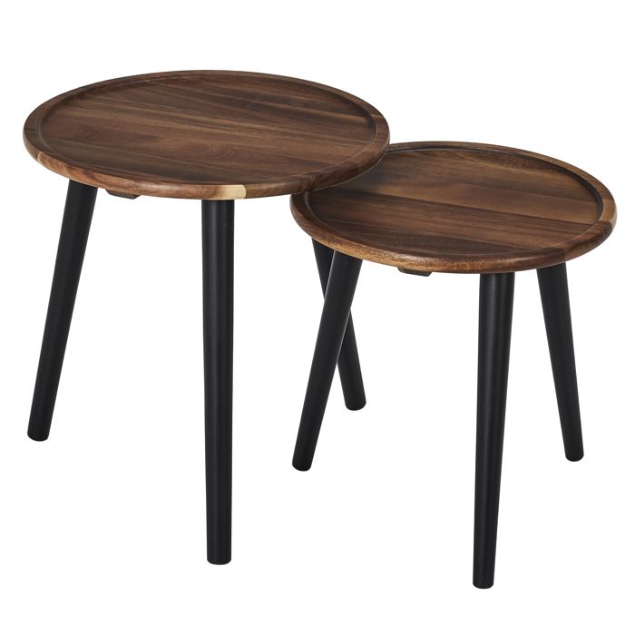 Lot de 2 Tables Gigognes - HOME DECO FACTORY - Rondes - Bois dacacia - Noir et Marron